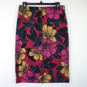 Worthington Petite Womens 10P Floral Pencil Skirt Zipper Midi Stretch Career New